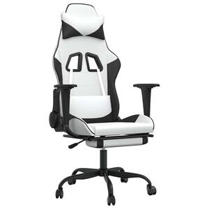 vidaXL Gaming-Stuhl mit Massage & Fu&szlig;st&uuml;tze Wei&szlig; & Schwarz Kunstleder