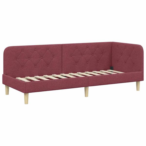 vidaXL Eckbettgestell mit Kopfteil Weinrot 80 x 200 cm Stoff