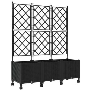vidaXL Pflanzk&uuml;bel mit Spalier und R&auml;dern 3 stk. Schwarz PP