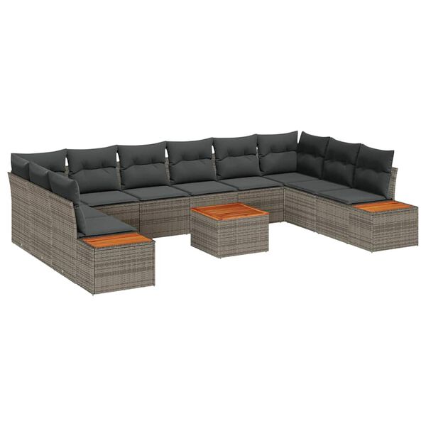 vidaXL Gartensofa-set mit Kissen 11 pcs Grau Poly Rattan