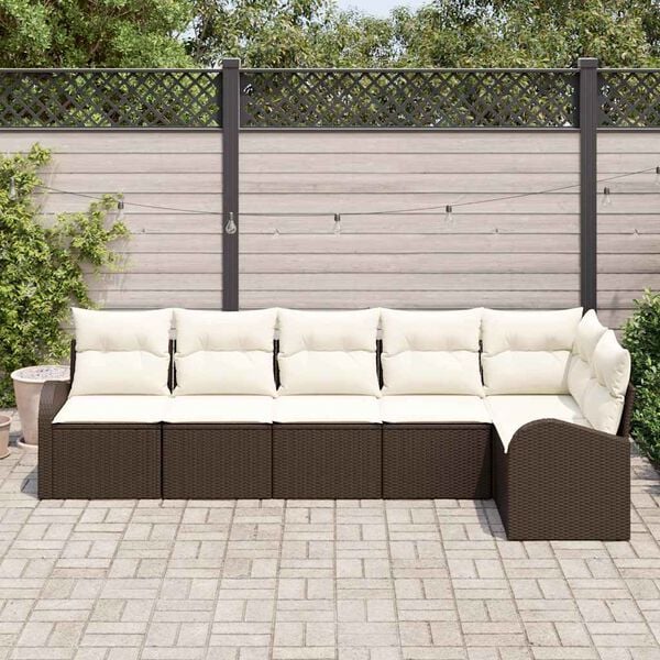vidaXL Sofa Set mit Kissen 6 pcs Braun und Wei&szlig; Poly-Rattan