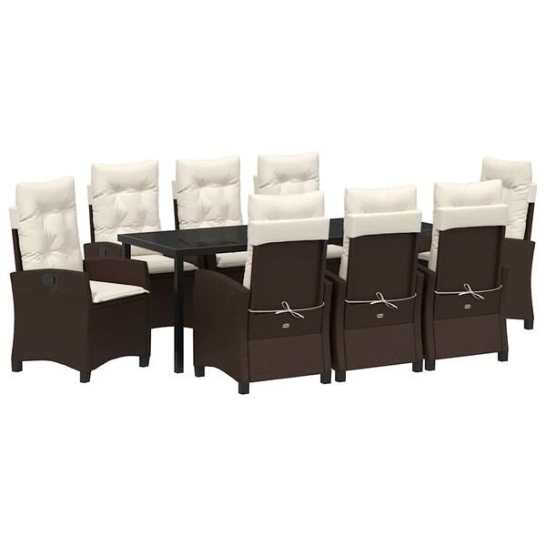 vidaXL Garten Essgruppe mit Kissen 9 pcs Braun Poly-Rattan
