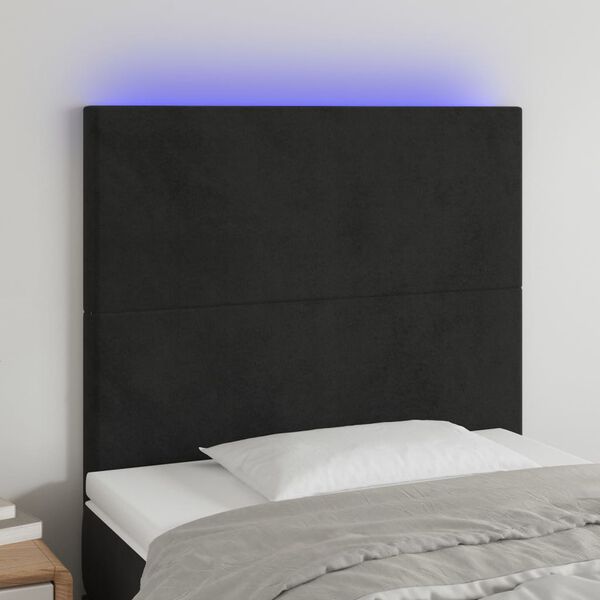 vidaXL LED Kopfteil Schwarz 80x5x118/128 cm Samt