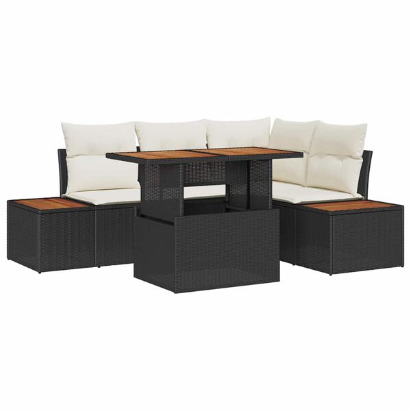 vidaXL Garten-Sofa-Set mit Speicher 5 pcs Schwarz Poly Rattan