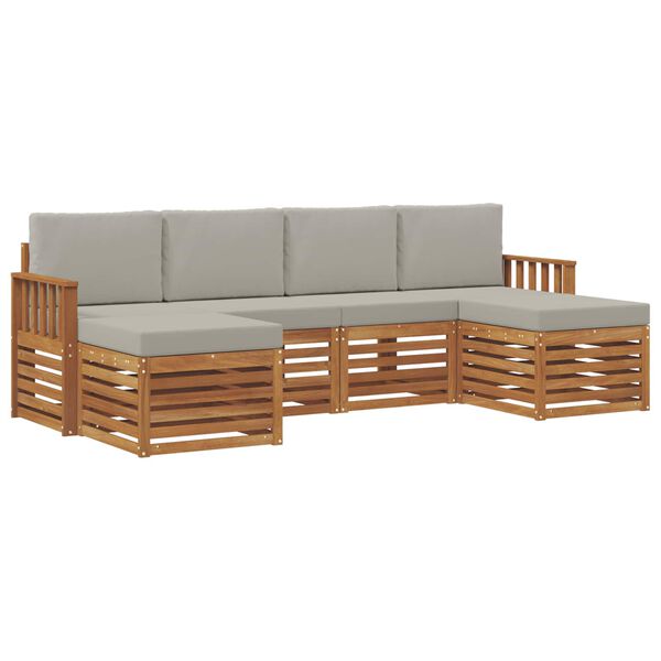 vidaXL Sofagarnituren 6 pcs Nat&uuml;rlich und Hellgrau Massivholz Akazie