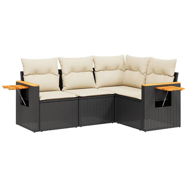 vidaXL 4-tlg. Garten-Sofagarnitur mit Kissen Schwarz Poly Rattan