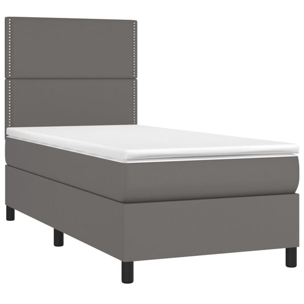 vidaXL Boxspringbett mit Matratze & LED Grau 80x200 cm Kunstleder