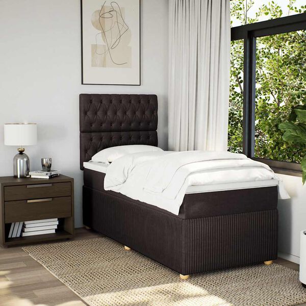 vidaXL Boxspringbett mit Matratze Dunkelbraun 100x200 cm Stoff