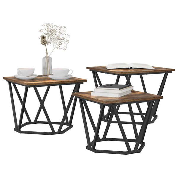 vidaXL Couchtisch 3 pcs Ger&auml;ucherte Eiche Ingenieure Holz und Stahl