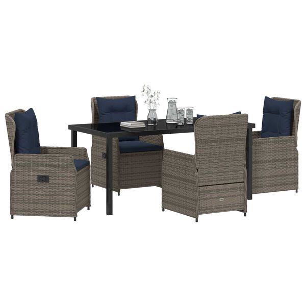 vidaXL Garten Essgruppe 5 pcs Grau Poly Rattan