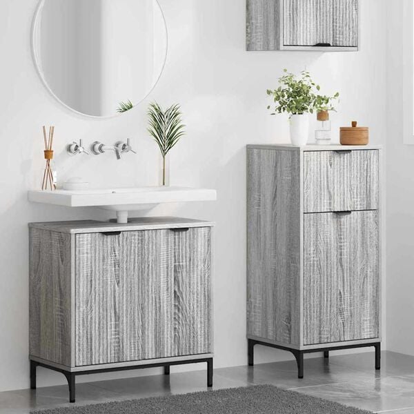 vidaXL Badezimmerm&ouml;bel-Set 2 pcs Graues Sonoma Sperrholz und Metall