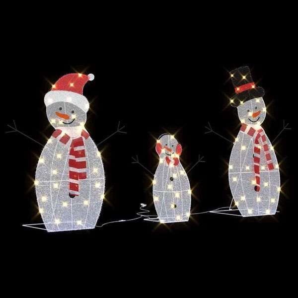 vidaXL Beleuchtete Schneemann Familie 3 pcs Warmes Wei&szlig; Polyester
