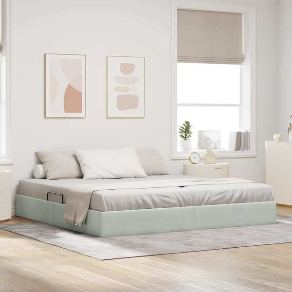 vidaXL Aufbewahrungsbett mit Matratze Hellgrau 200 x 200 cm Samt