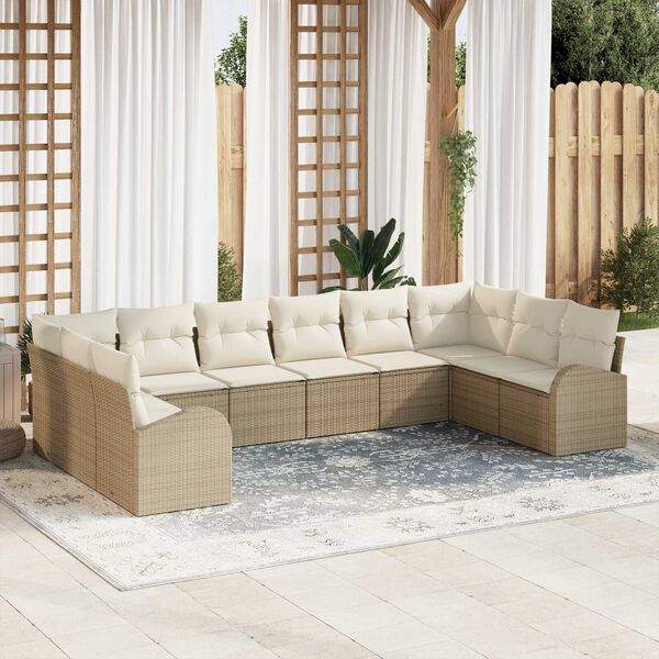 vidaXL Gartensofa-set mit Kissen 10 pcs Beige und Wei&szlig; Poly-Rattan