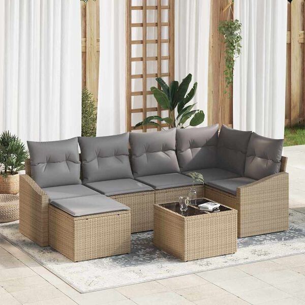 vidaXL Garten-Sofa-Set 7 pcs Beige Poly Rattan