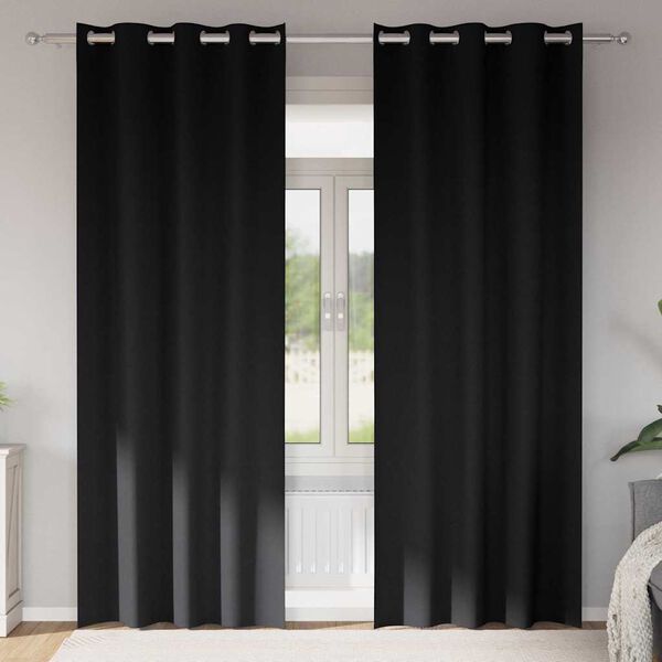 vidaXL Verdunkelungs-Vorh&auml;nge mit Ringen 2 pcs Schwarz 225 x 140 cm