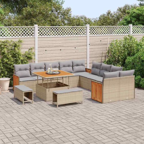 vidaXL Garten-Sofa-Set mit Kissen 13 pcs Beige und Hellgrau
