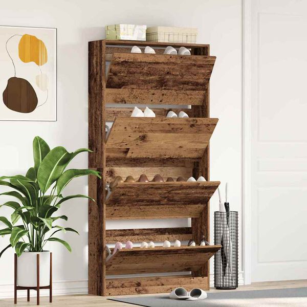 vidaXL Schuhschrank mit Regal Altholz 80 x 21 x 163,5 cm Holzwerkstoff
