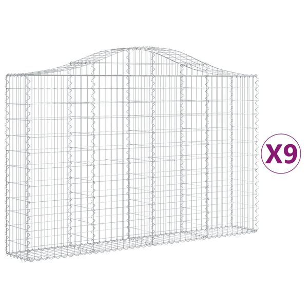 vidaXL Gabionen mit Hochbogen 9 Stk. 200x30x120/140cm Verzinktes Eisen