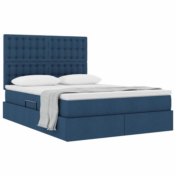 vidaXL Aufbewahrungsbett mit Matratze Blau 140 x 200 cm Polyester