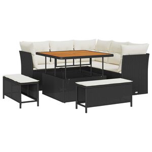 vidaXL Gartensofa-set 8 stk. 5-Sitzer Schwarz und Creme Poly-Rattan