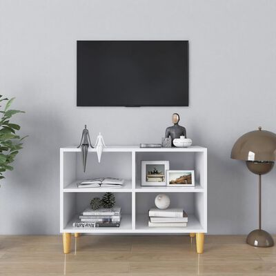 vidaXL TV-Schrank mit Massivholz-Beinen Weiß 69,5x30x50 cm