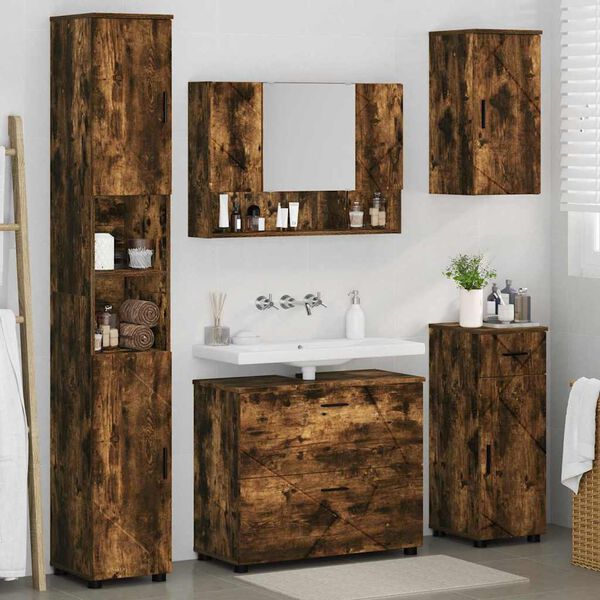 vidaXL Badezimmerm&ouml;bel-Set mit Schubladen 5 pcs Ger&auml;ucherte Eiche