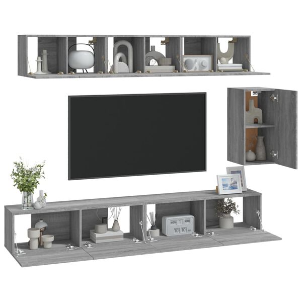 vidaXL 6-tlg. TV-Schrank-Set Grau Sonoma Holzwerkstoff
