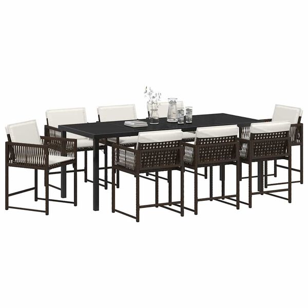 vidaXL Garten Essgruppe 9 pcs Braun Poly-Rattan