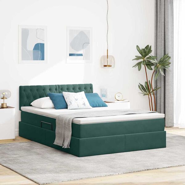 vidaXL Aufbewahrungsbett mit Matratze Dunkelgr&uuml;n 140 x 190 cm Samt