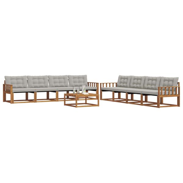 vidaXL Outdoor-Sofagarnitur mit Kissen 9 pcs Nat&uuml;rlich und Hellgrau