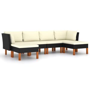 vidaXL 6-tlg. Garten-Lounge-Set mit Kissen Poly Rattan Schwarz