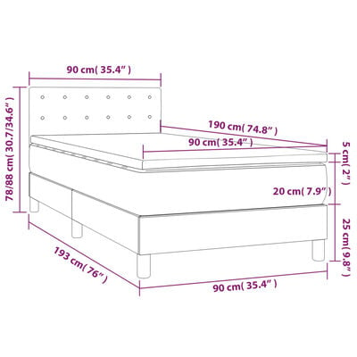 vidaXL Boxspringbett mit Matratze Dunkelgrau 90x190 cm Samt