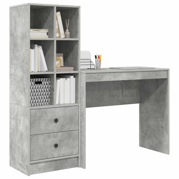vidaXL Schreibtisch mit Schubladen 2 pcs Beton Grau