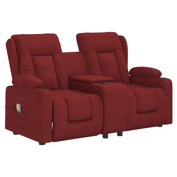 vidaXL 2-Sitzer Massagesessel mit Getr&auml;nkehalter Weinrot Stoff