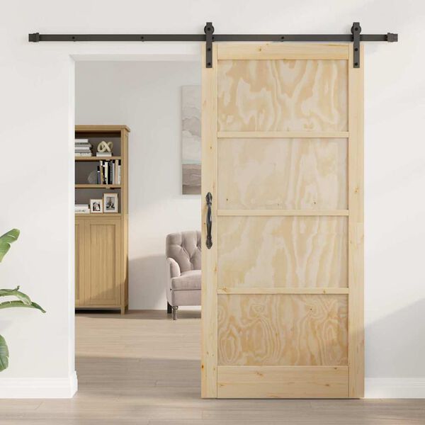 vidaXL Schiebet&uuml;r Braun 93 x 202 cm Massives Kiefernholz