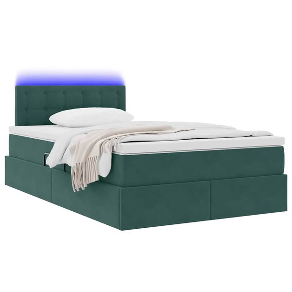 vidaXL Bett mit Stauraum und LED mit LED Dunkelgr&uuml;n 120 x 200 cm Samt