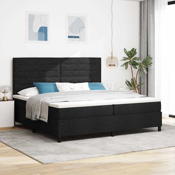 vidaXL Boxspringbett mit Matratze mit LED Schwarz 200 x 200 cm Stoff