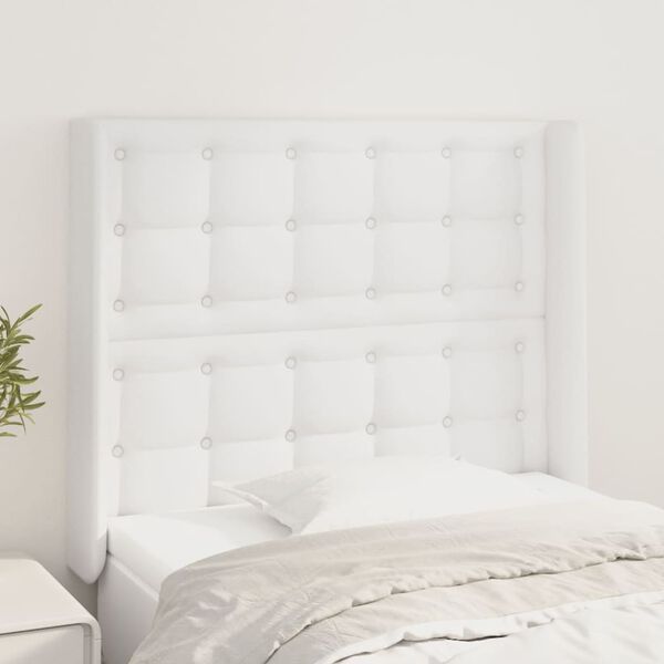 vidaXL Kopfteil mit Ohren Wei&szlig; 93x16x118/128 cm Kunstleder