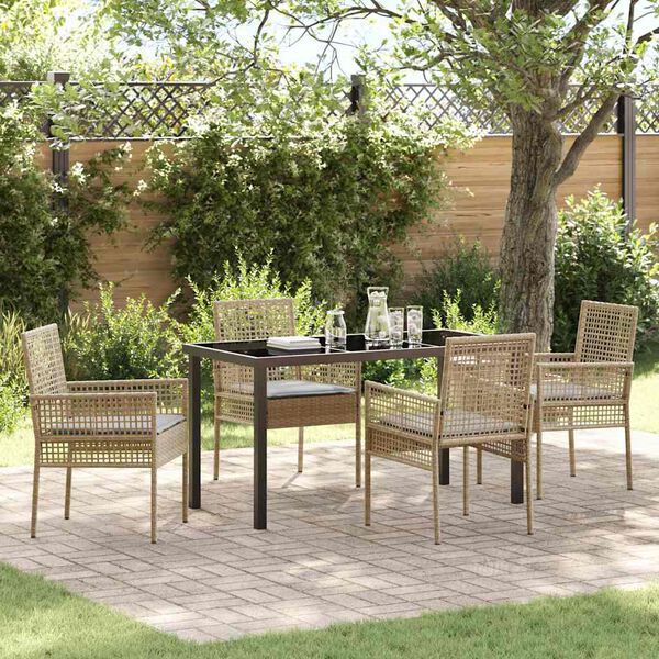 vidaXL Garten Essgruppe mit Kissen 5 pcs Beige Poly-Rattan