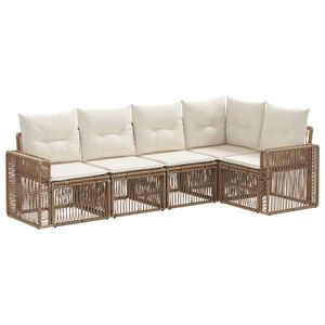 vidaXL Gartensofa-set 5 stk. Beige und Cremewei&szlig; Poly-Rattan