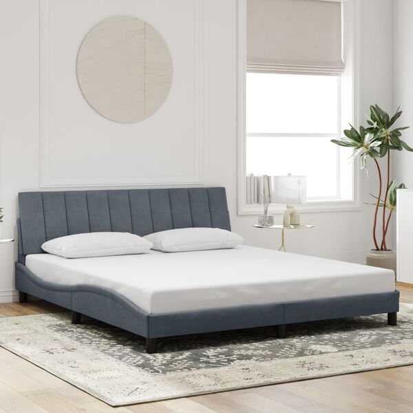 vidaXL Bettgestell mit LED ohne Matratze "Hanko" Dunkelgrau 180x200 cm Samt