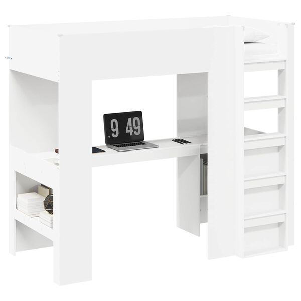 vidaXL Etagenbettgestell mit Schreibtisch Wei&szlig; 98,5 x 200 cm