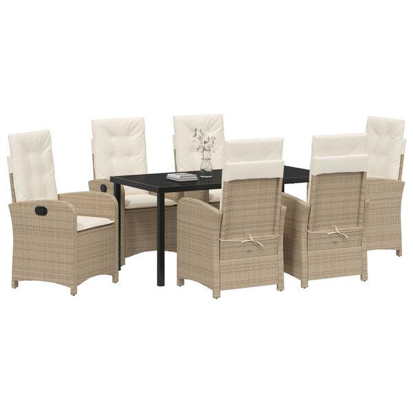 vidaXL Garten Essgruppe mit Kissen 7 pcs Beige Poly-Rattan