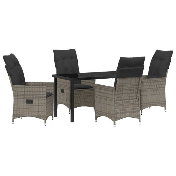 vidaXL Garten Essgruppe mit Kissen 5 pcs Grau Poly-Rattan