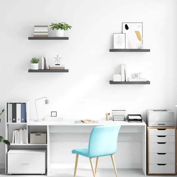 vidaXL Schweberegale 4 Stk. Hochglanz-Grau 60x23,5x3,8 cm MDF