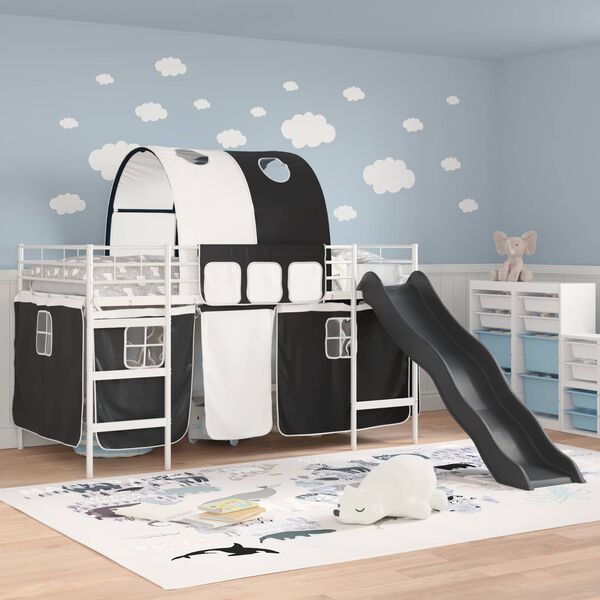 vidaXL Kinder-Etagenbett Wei&szlig; und Schwarz 79,5 x 200 cm Metall