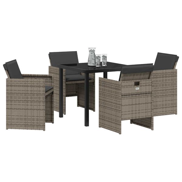 vidaXL Garten Essgruppe mit Kissen 5 pcs Grau Poly-Rattan