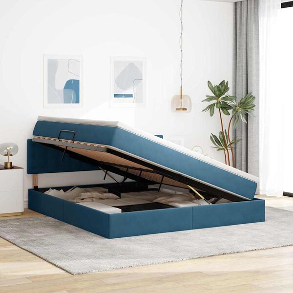 vidaXL Aufbewahrungsbett mit Matratze Dunkelblau 180 x 200 cm Samt