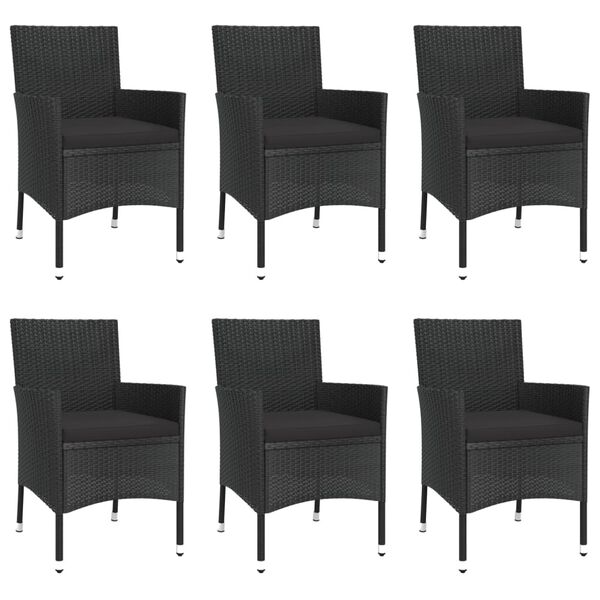 vidaXL 7-tlg. Garten-Essgruppe mit Kissen Schwarz Poly Rattan